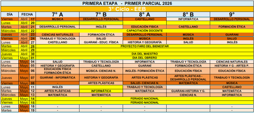 Horario del 3er ciclo