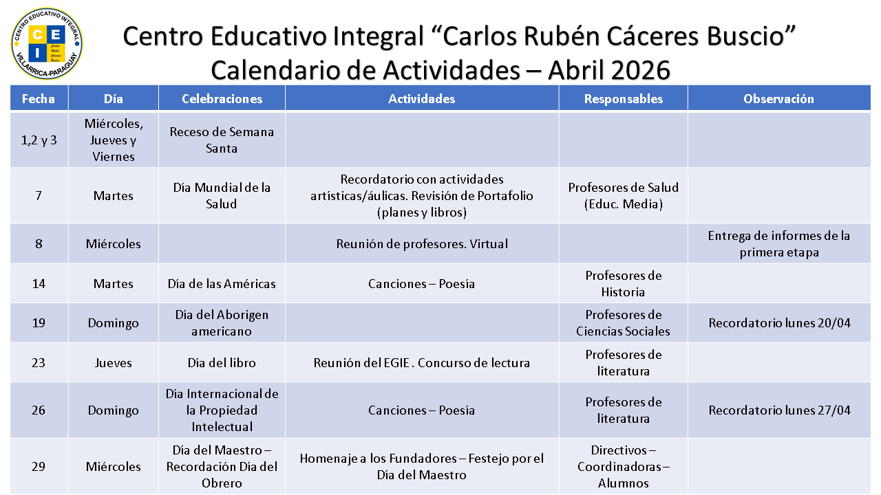 Calendario de abril 2026